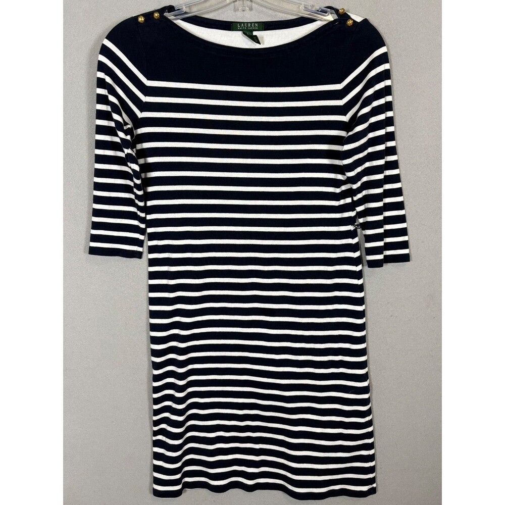 Lauren Ralph Lauren Dress Womens L Navy White Striped Nautical Coastal Casual